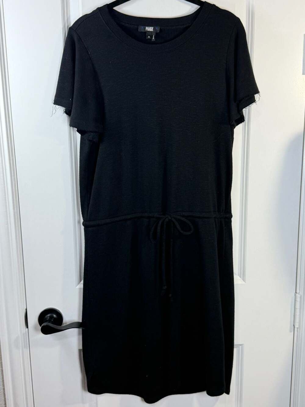 PAIGE Briella Black Short Sleeve Drawstring Waist Dress Size M